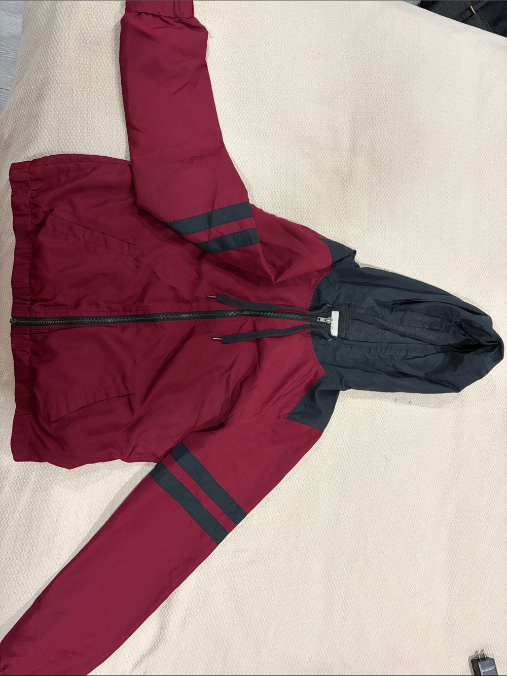 Kids Hooded Windbreaker Jacket - Burgundy and Black